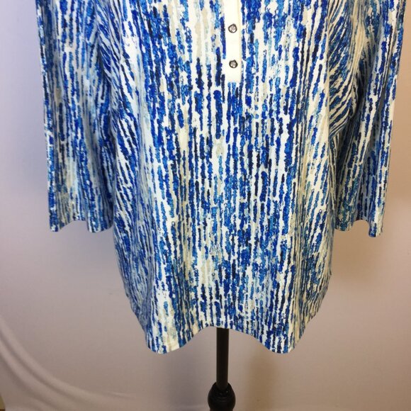 Karen Scott Blouse Shirt Top Sz PXL Womans Petite Blue White Printed 3/4 Sleeve - Picture 11 of 13